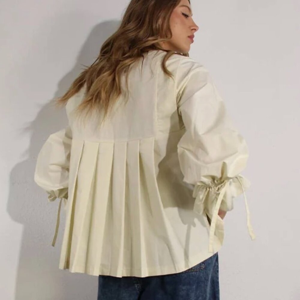 The Cassie Pleated Back Blouse – Puff Sleeve with Ribbon Ties - Picture 4 of 6